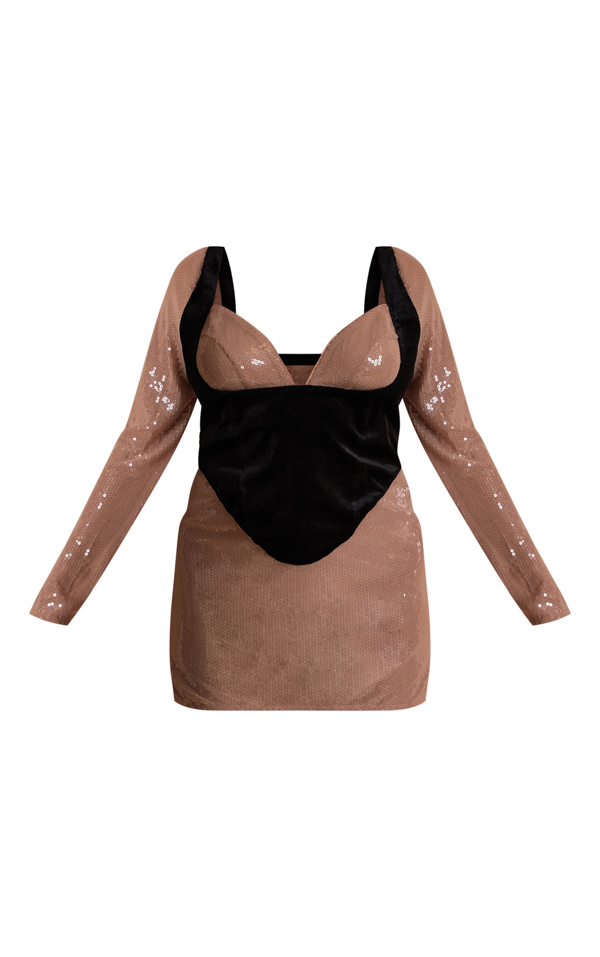 PLT Label Plus Nude Sequin Contrast Velvet Corset Bodycon Dress image 5