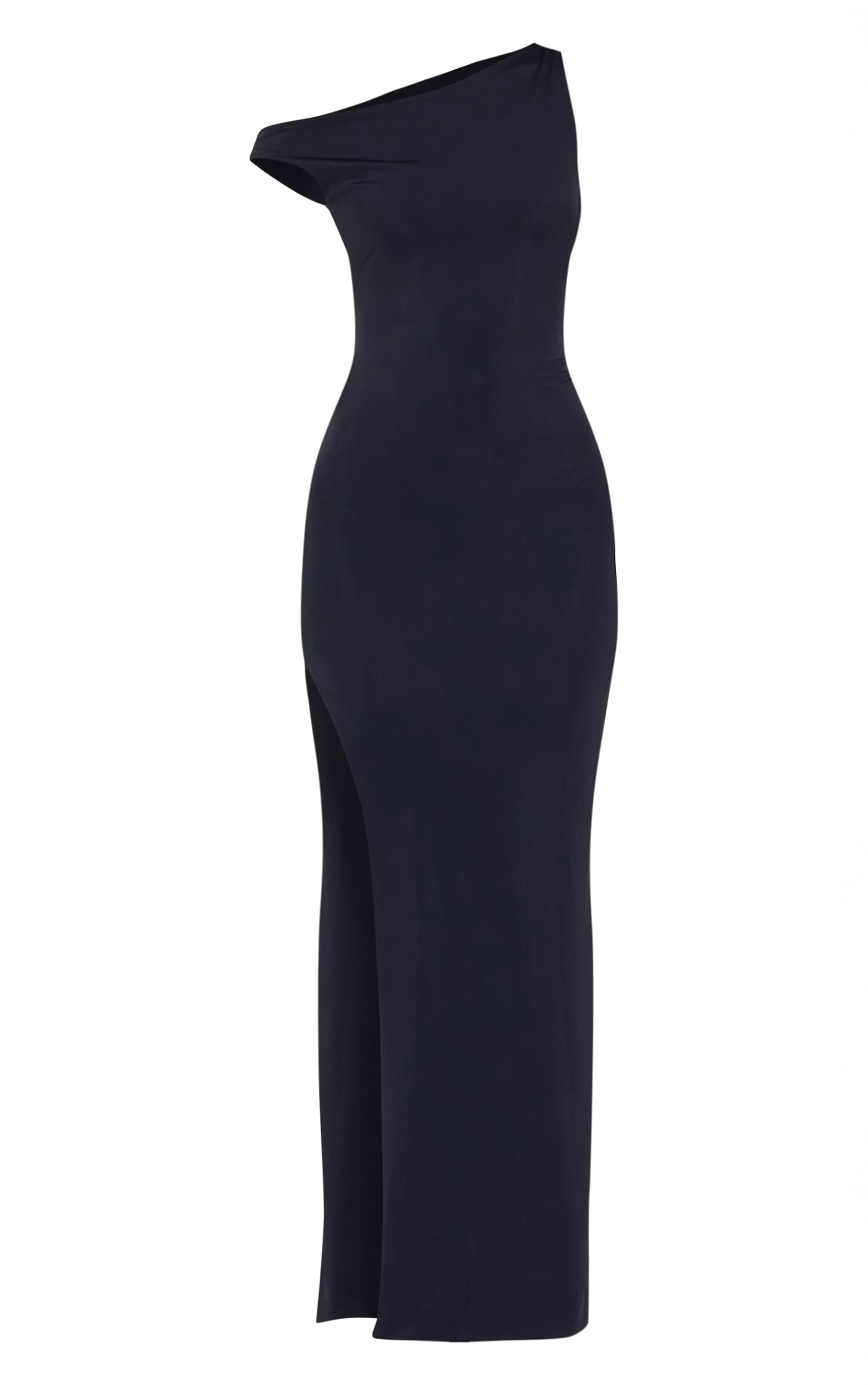 Black Matte Sculpt Asymmetric Neck Maxi Dress