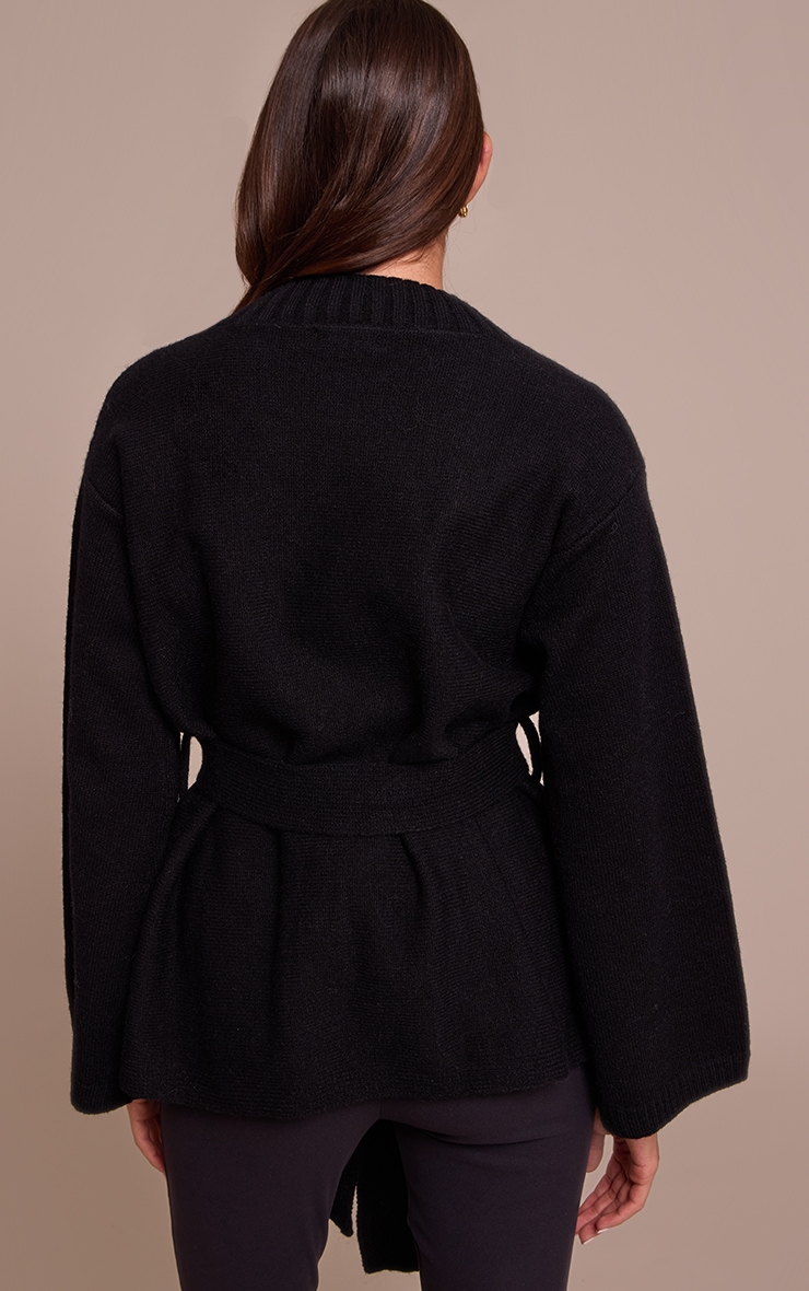 Black Tie Waist Oversized Cardigan image 2