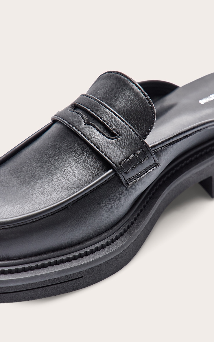 Black Matte Pu Low Heeled Loafer Mule image 5