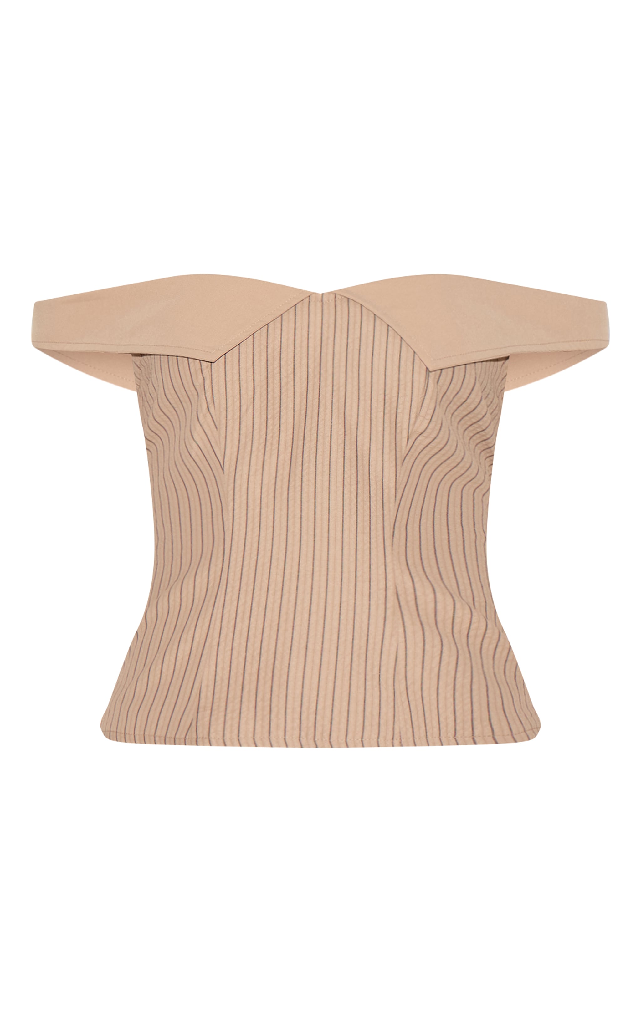Brown Peach Skin Striped Bardot Long Top image 5