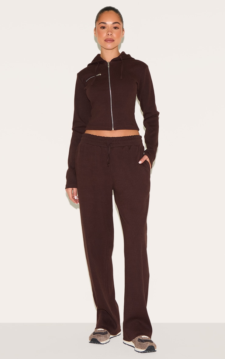 Dark Brown Ribbed Wide Leg Pants image 1