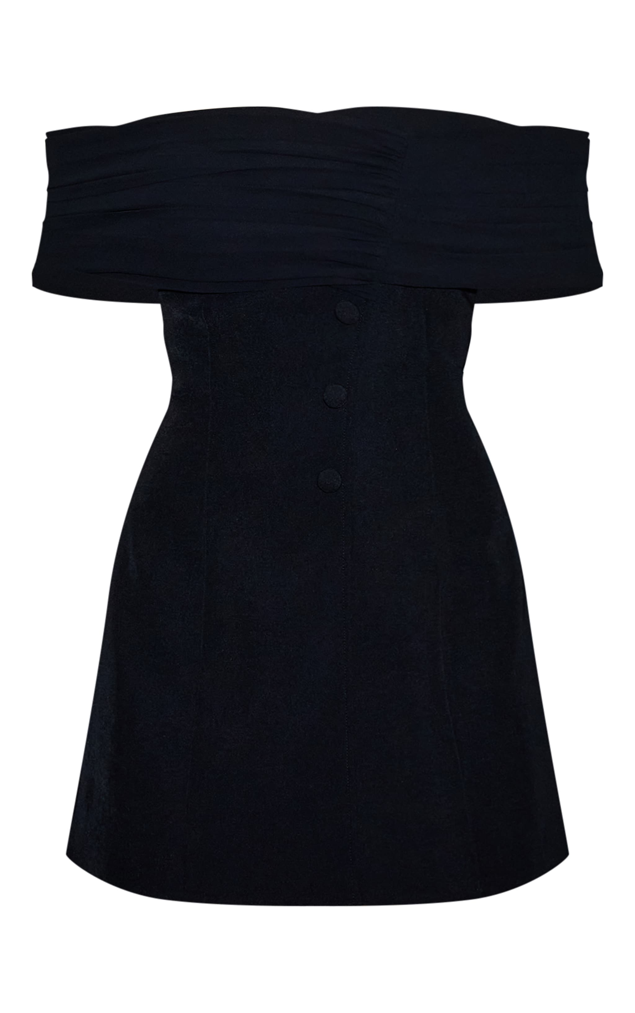 Black Woven Bandeau Button Detail Mini Dress image 5