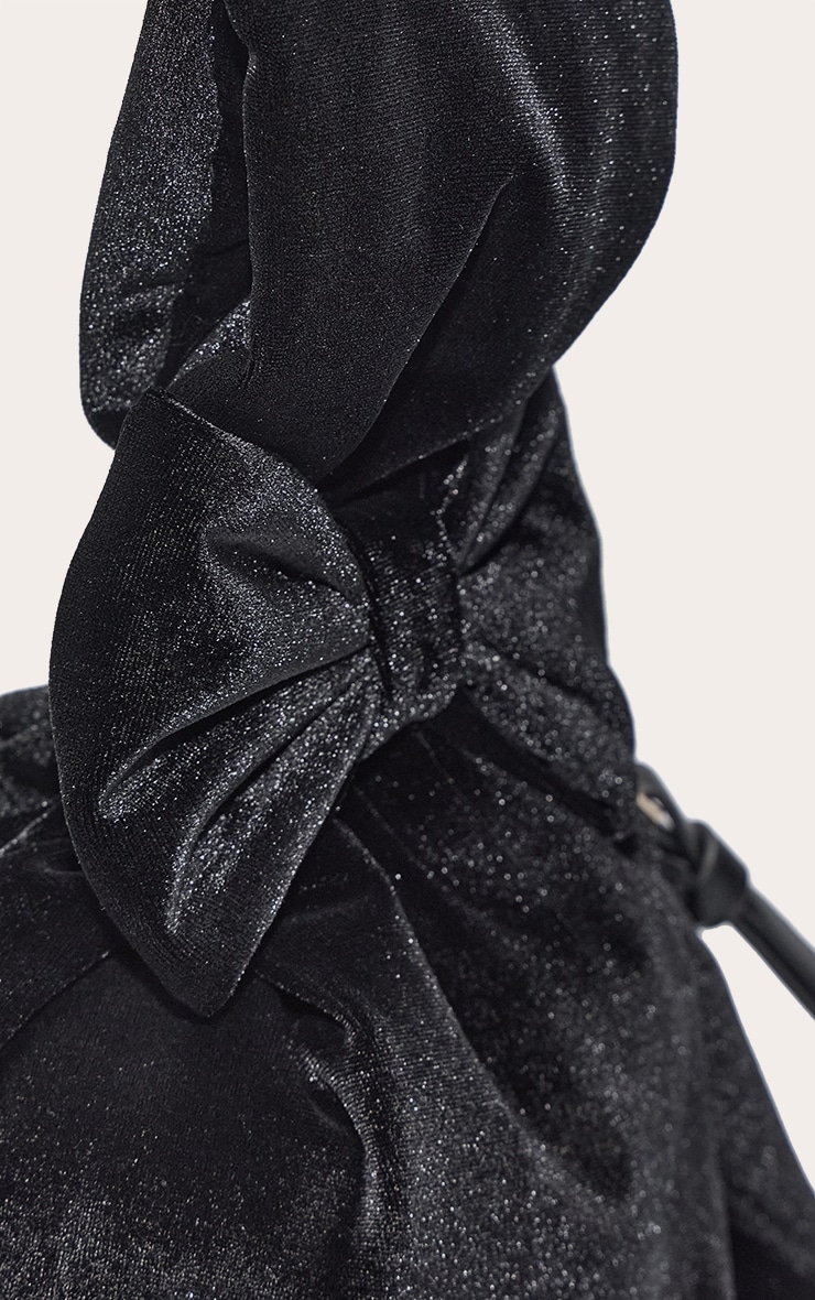 Black Velvet Bow Detail Clutch Bag image 5