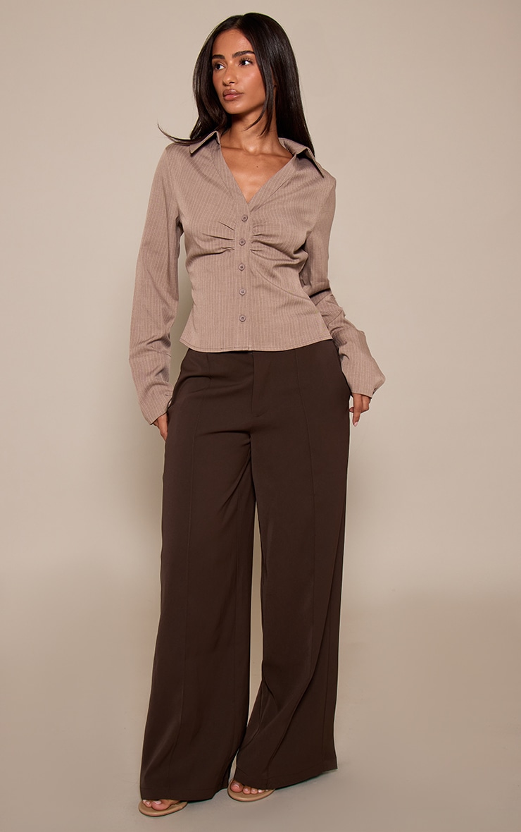 Petite Chocolate Seam Front Wide Leg Tailored Pants image 1