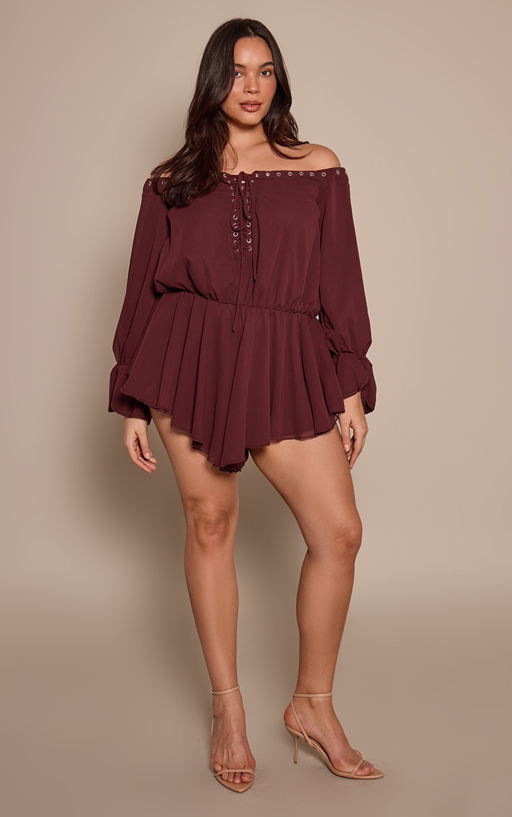 Plus Chiffon Long Sleeve Bardot Floaty Romper image 3
