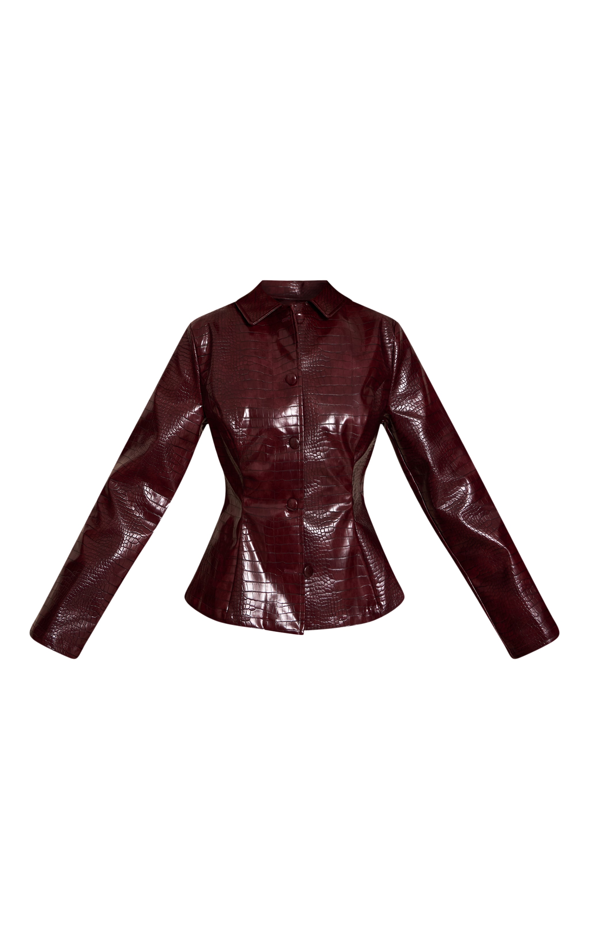 Dark Wine Croc Faux Leather Blazer image 5