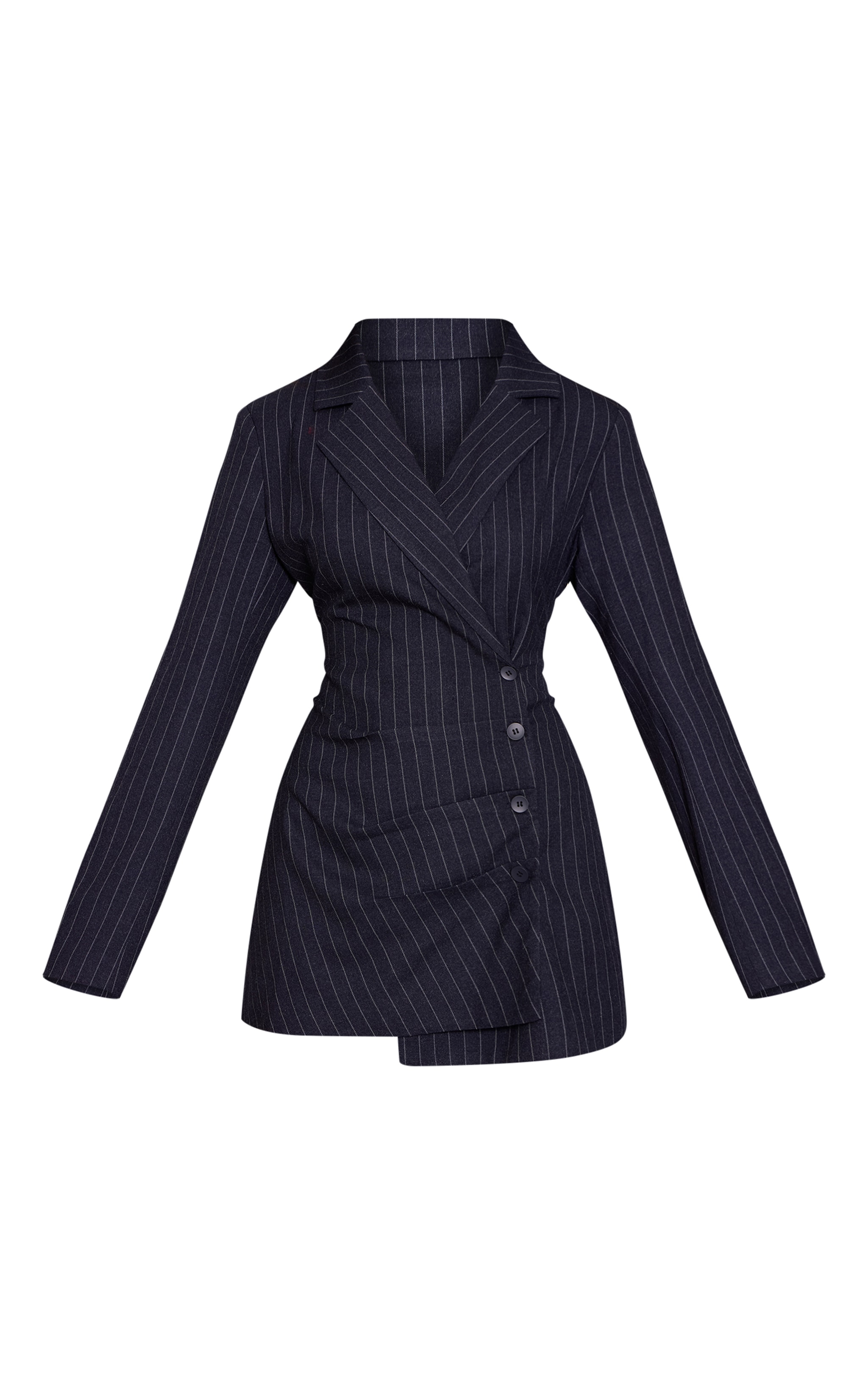 Navy Pinstripe Pleat Detail Blazer Dress image 5