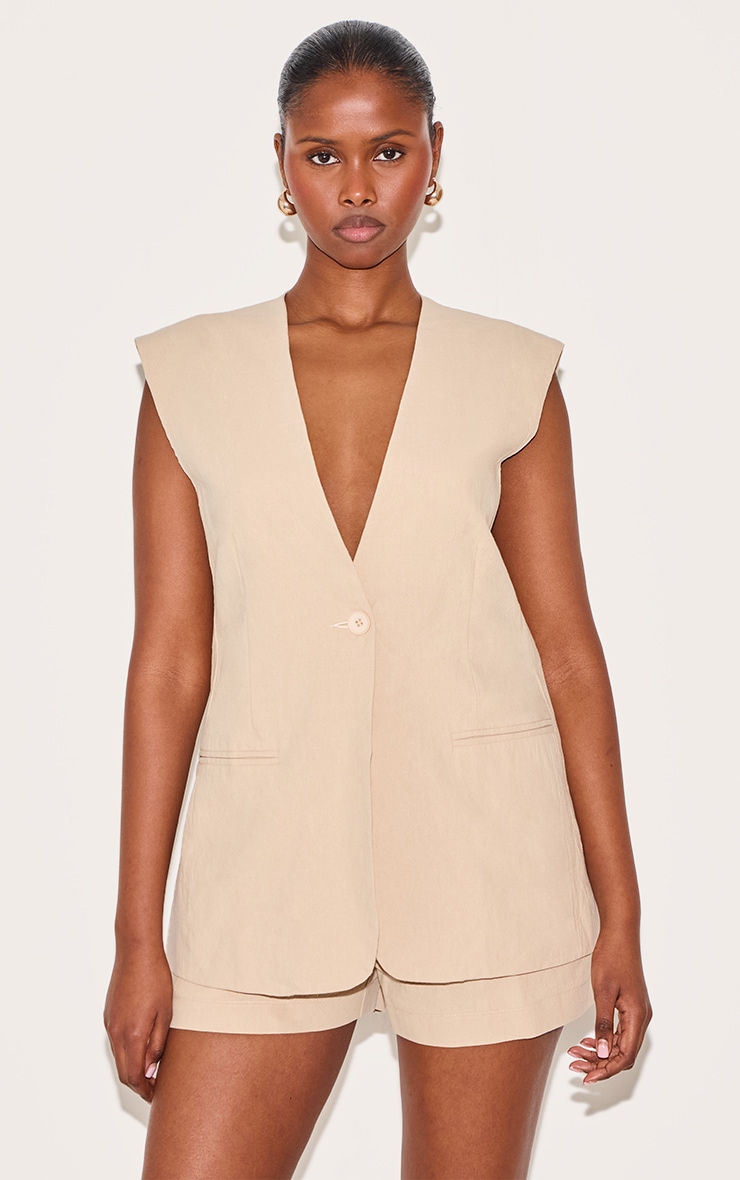 Sand Linen Look Woven Tailored Shorts image 4