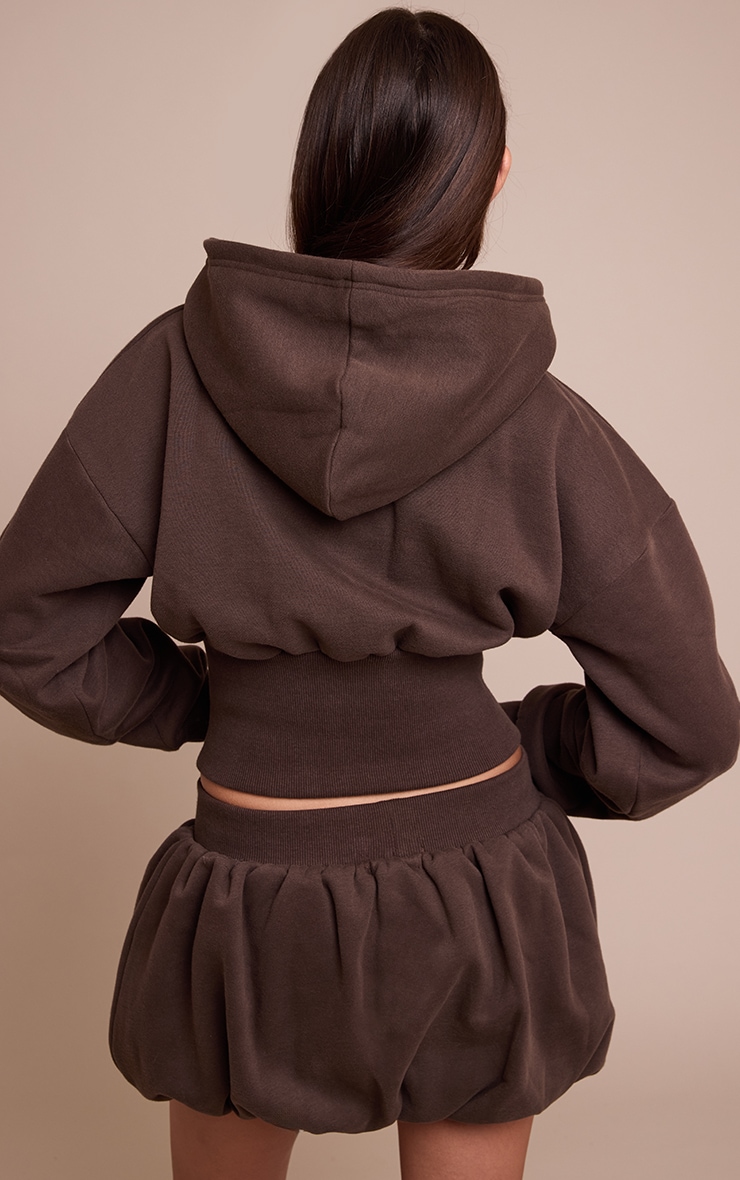 Veste cintrée en sweat marron à doublure en polaire et zip image 2