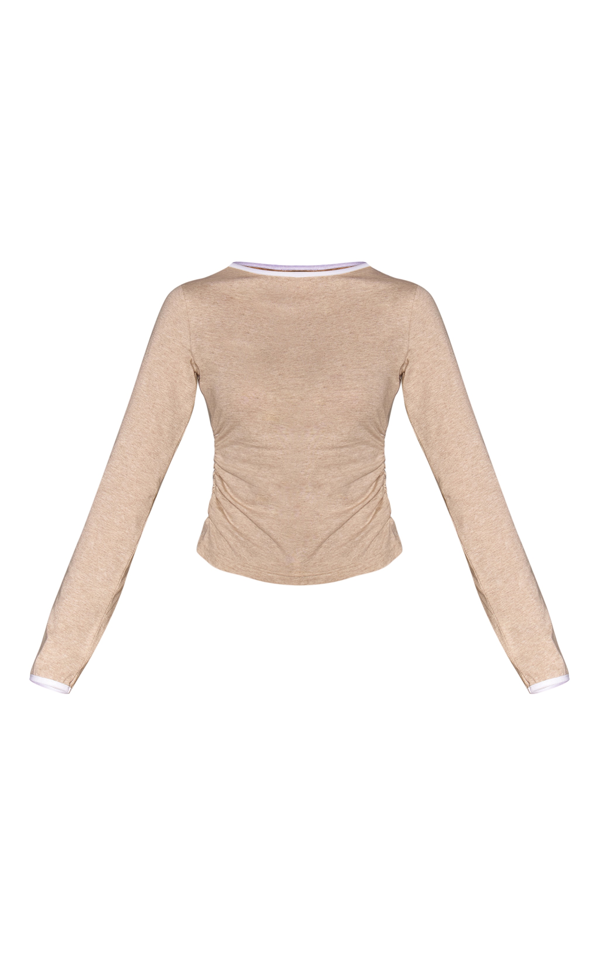 Oatmeal Marl Cotton Contrast Cuff Long Sleeve Top image 5