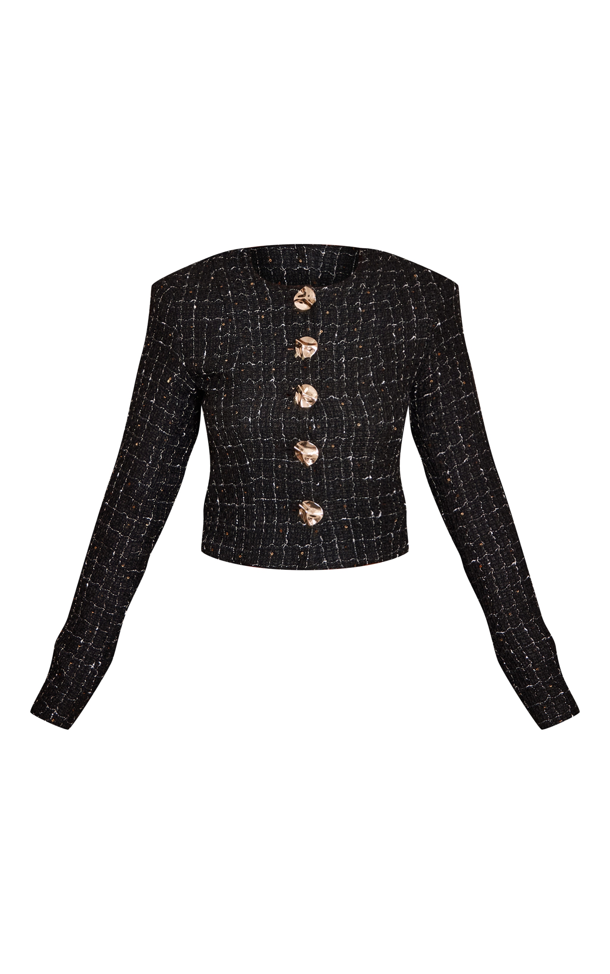 Petite Black Sequin Tweed Button Up Cropped Jacket  image 5