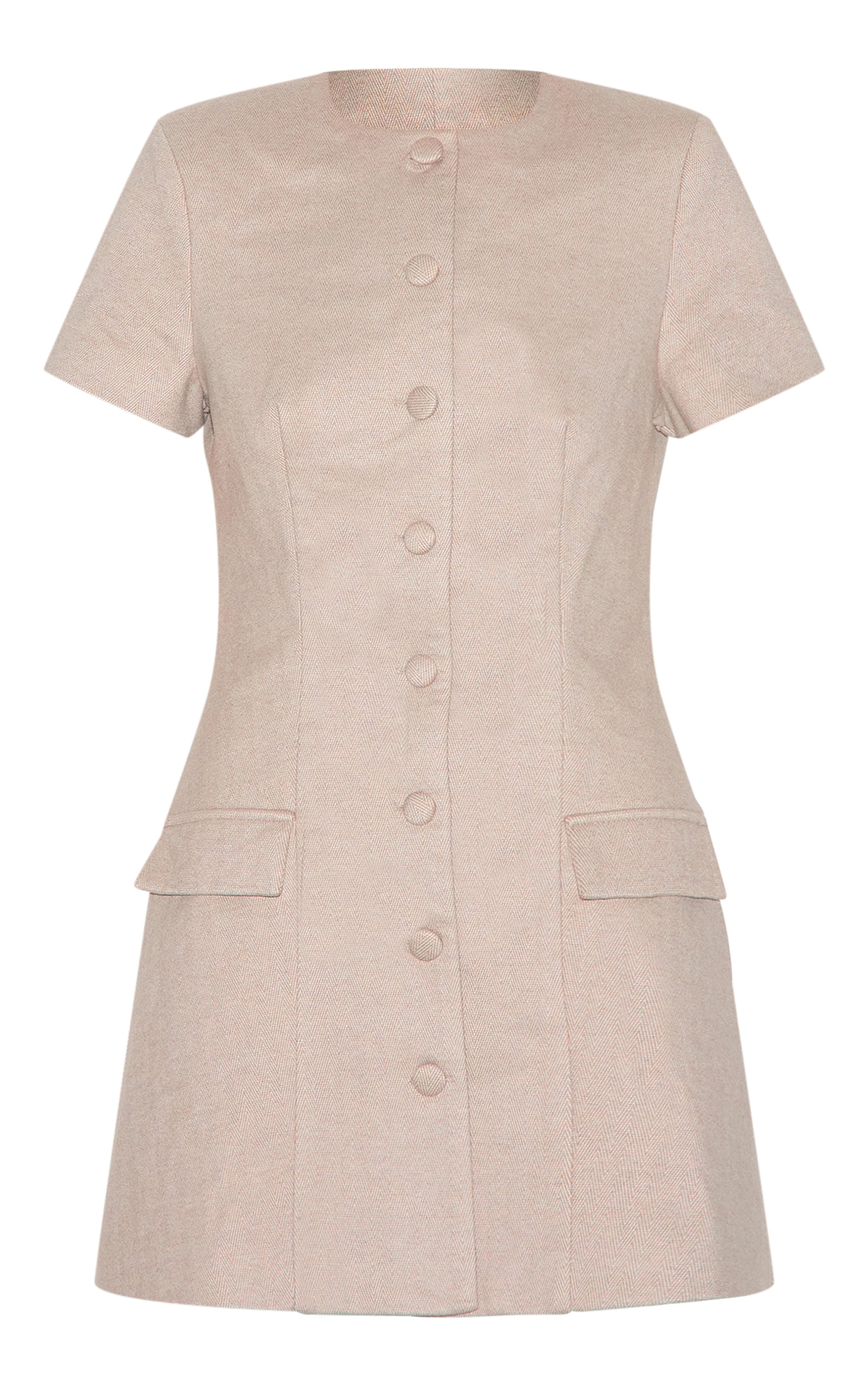 Mushroom Herringbone Tailored Short Sleeve Mini Dress image 5