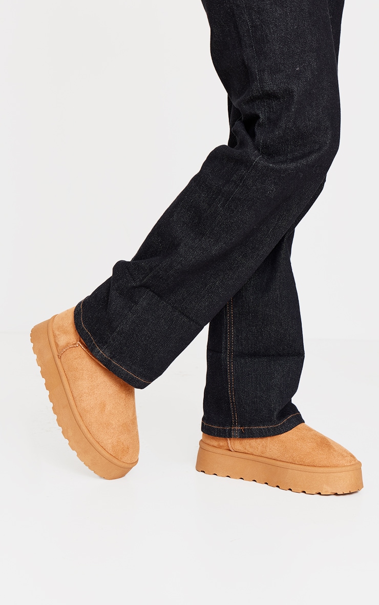 Chestnut Faux Suede Round Toe Stitched Borg Lined Ankle Boots image 2