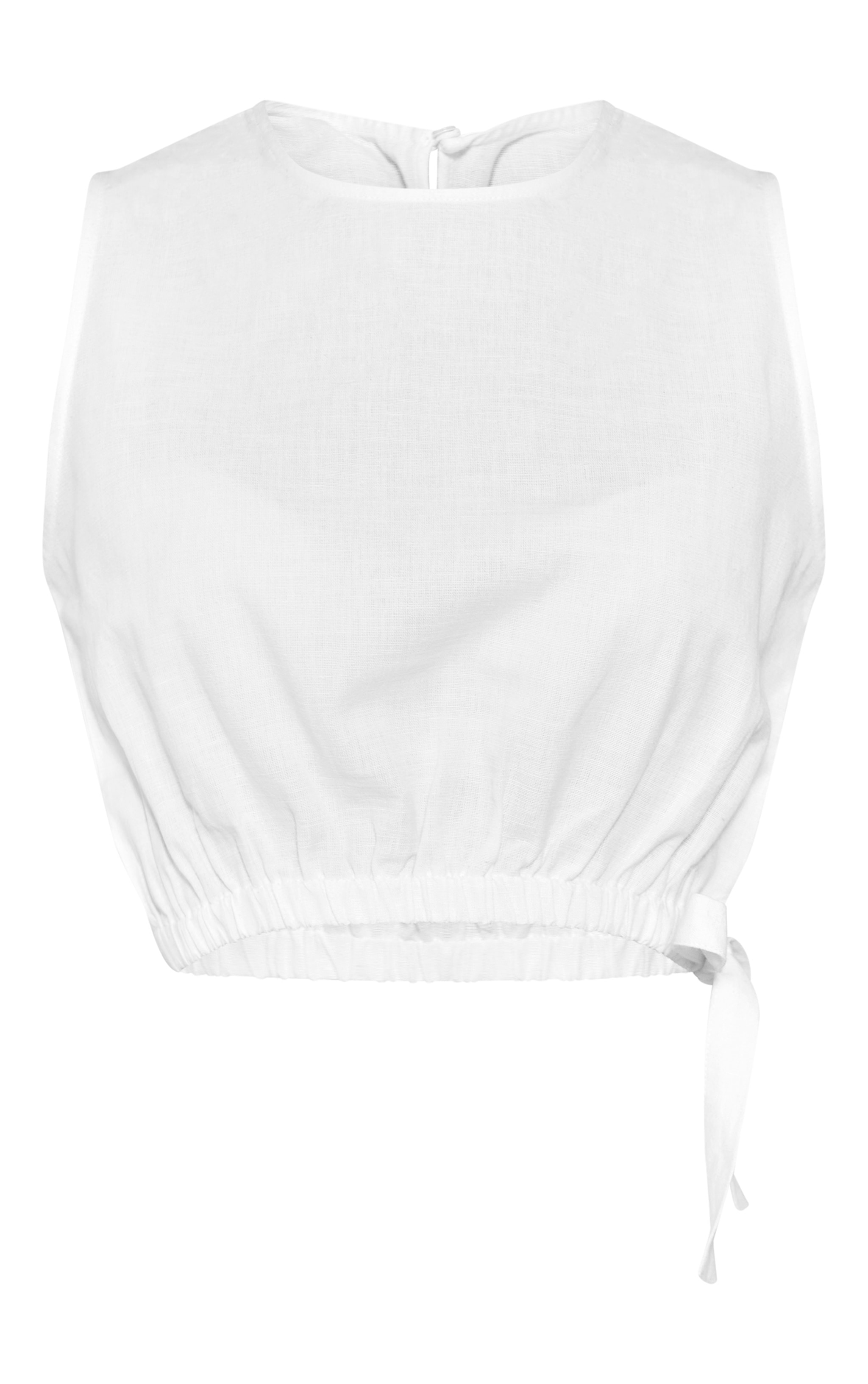 White Linen Look Sleeveless Tie Side Crop Top Co-ords PLT KSA