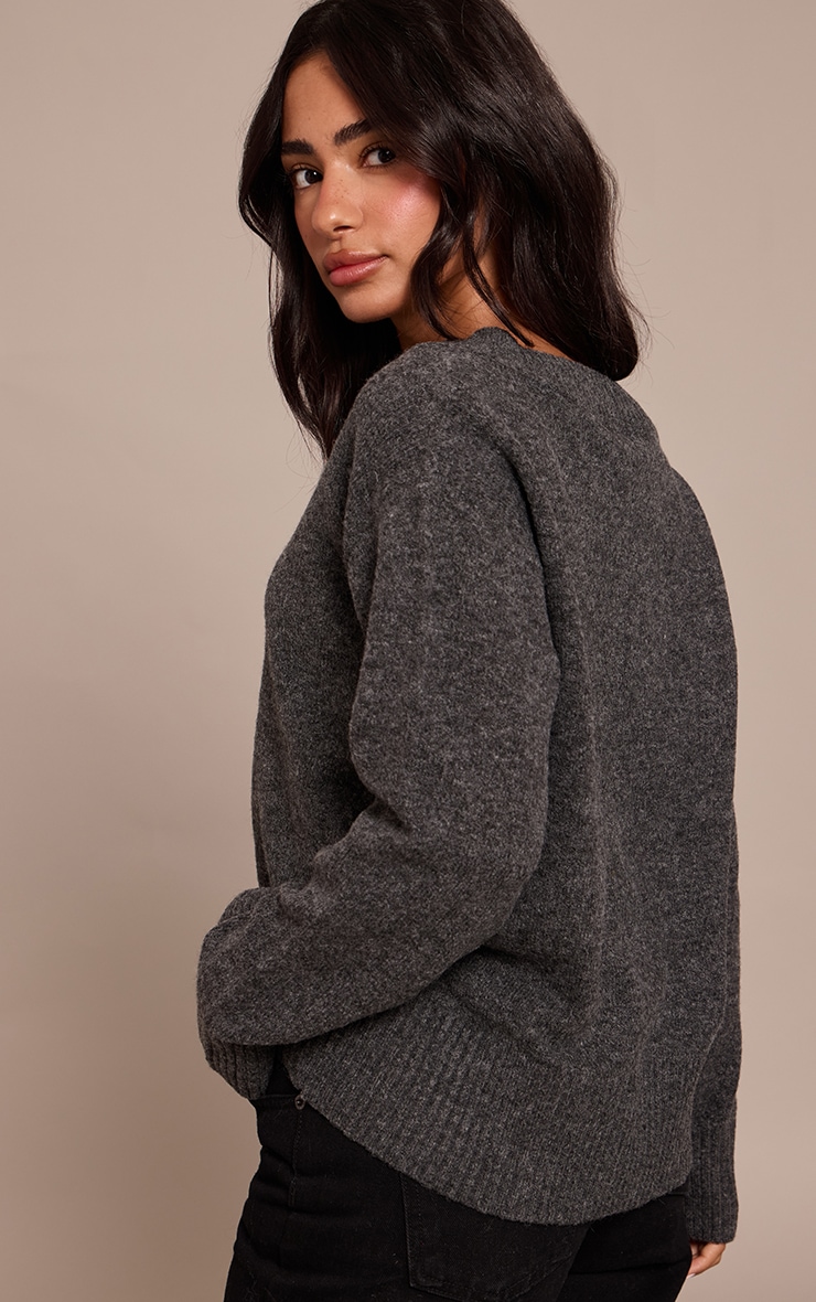 Petite Charcoal Knit V-neck Sweater image 2