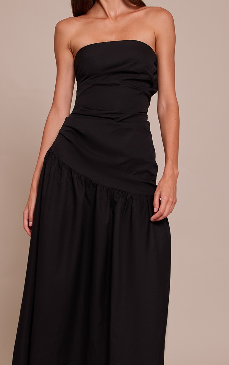 Black Woven Bandeau Ruched Maxi Dress image 4