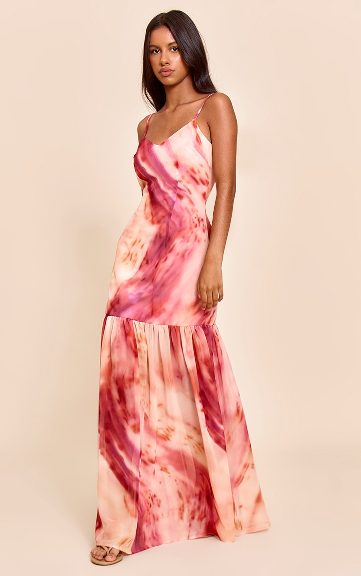 Petite Pink Printed Strappy Chiffon Frill Hem Maxi image 3