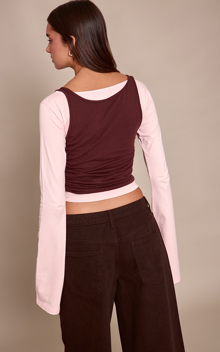 Chocolate Cotton Overlay Detail Long Sleeve Top  image 2