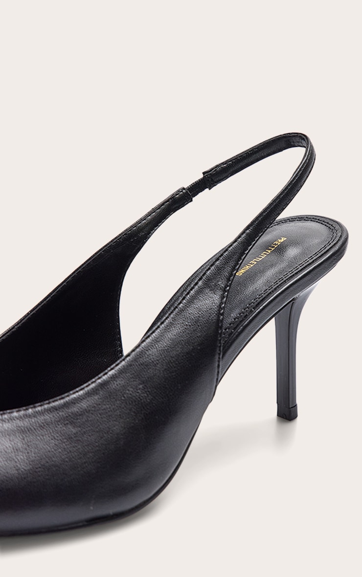 Black Pu Pointed Toe Slingback Heels image 5