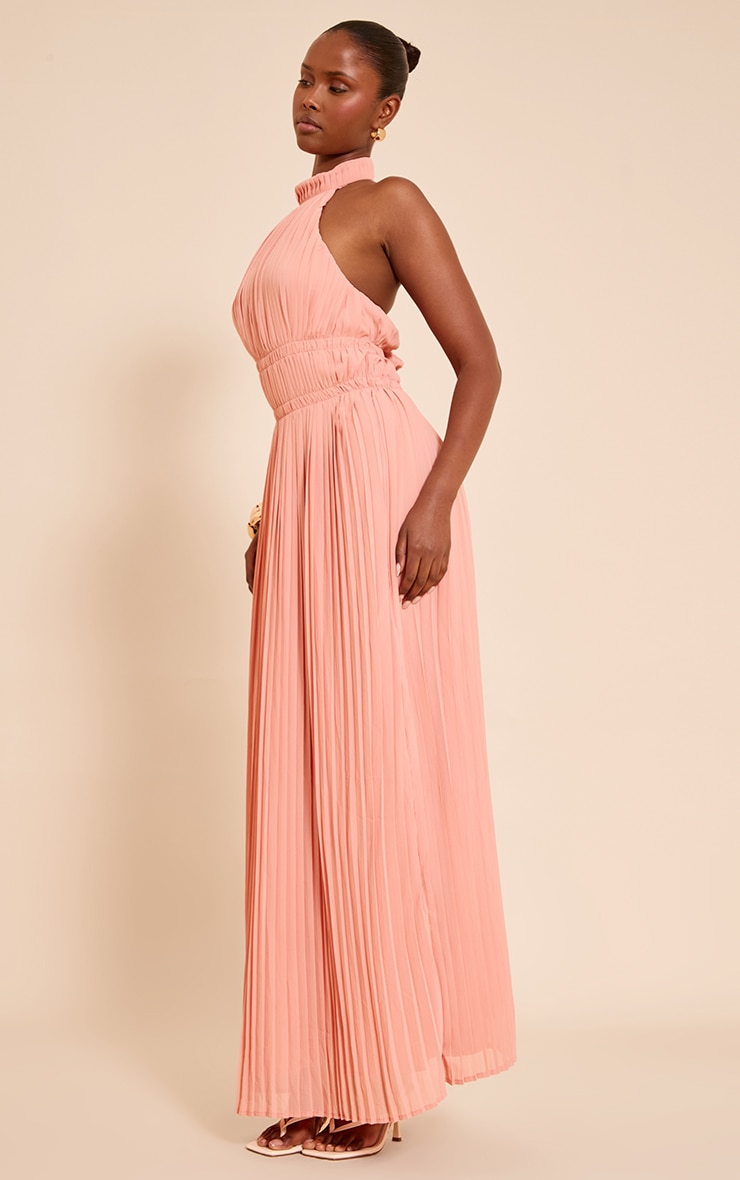 Blush Extreme Pleated High Neck Sleeveless Maxi Dress image 3