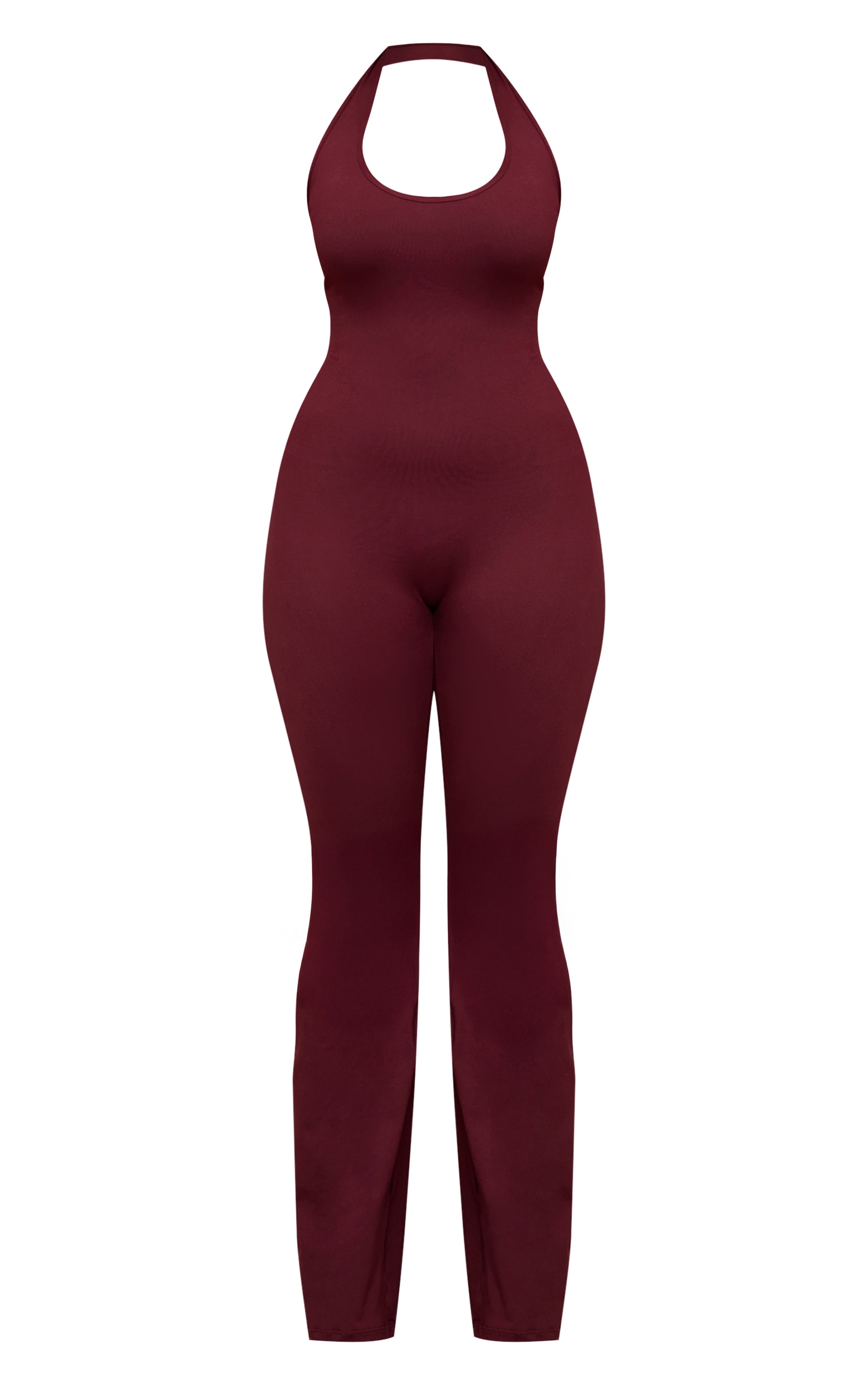 Shape Burgundy Sculpt Halter Neck Flare Jumpsuit image 5