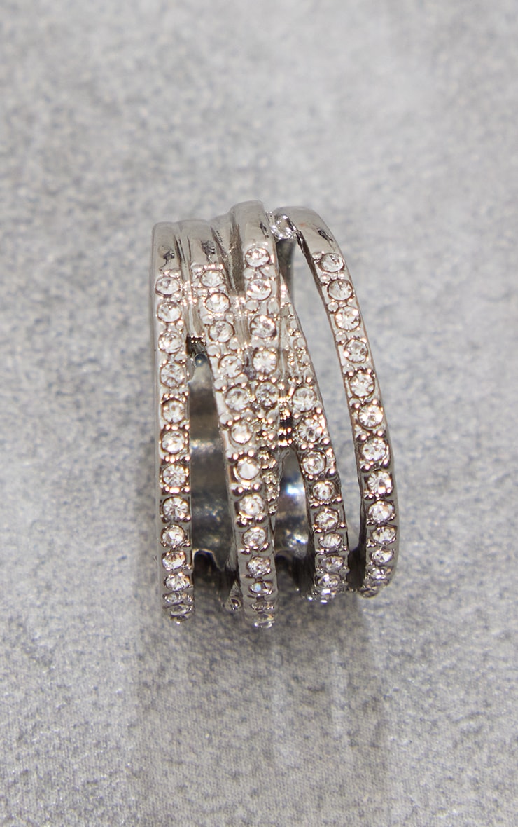 Silver Stacked Diamante Ring image 3