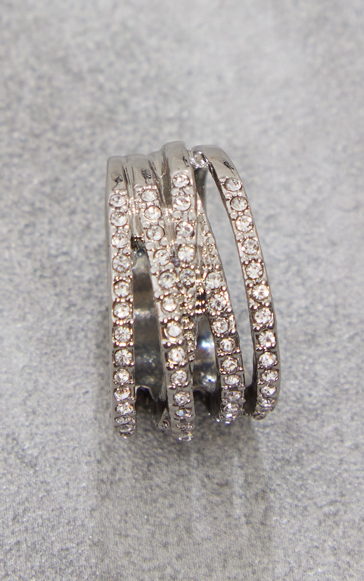 Silver Stacked Diamante Ring image 3