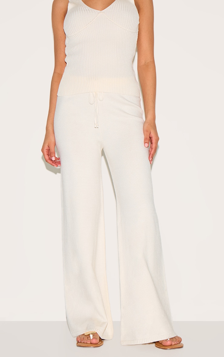 Petite Cream Knitted Straight Leg Pants image 2