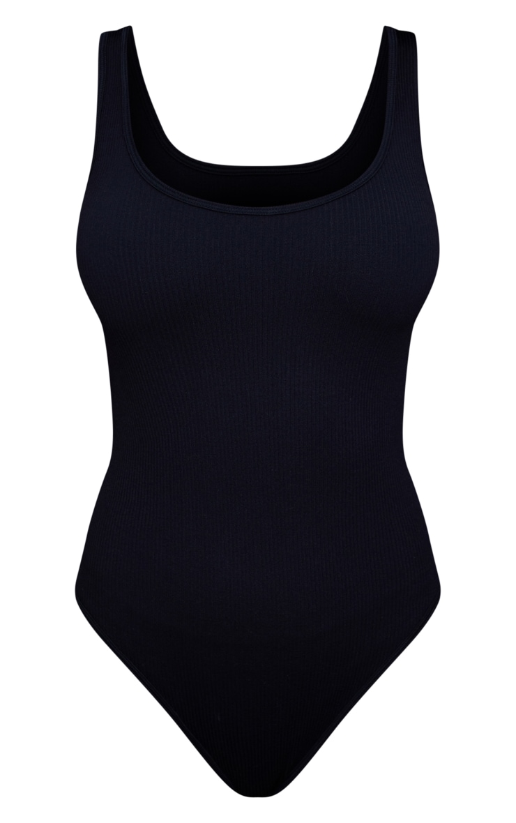 Black Snatched Rib Scoop Neck Sleeveless Bodysuit image 3