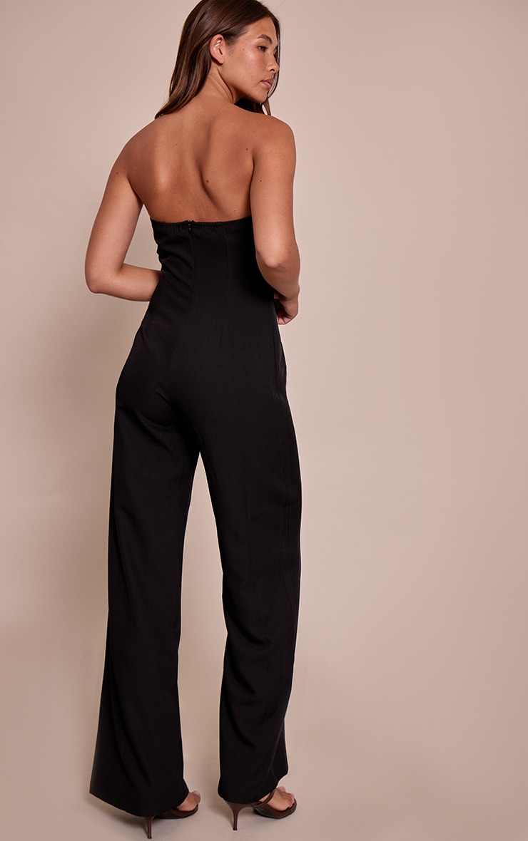 Black Woven Sweet Heart Neck Wide Leg Jumpsuit image 2