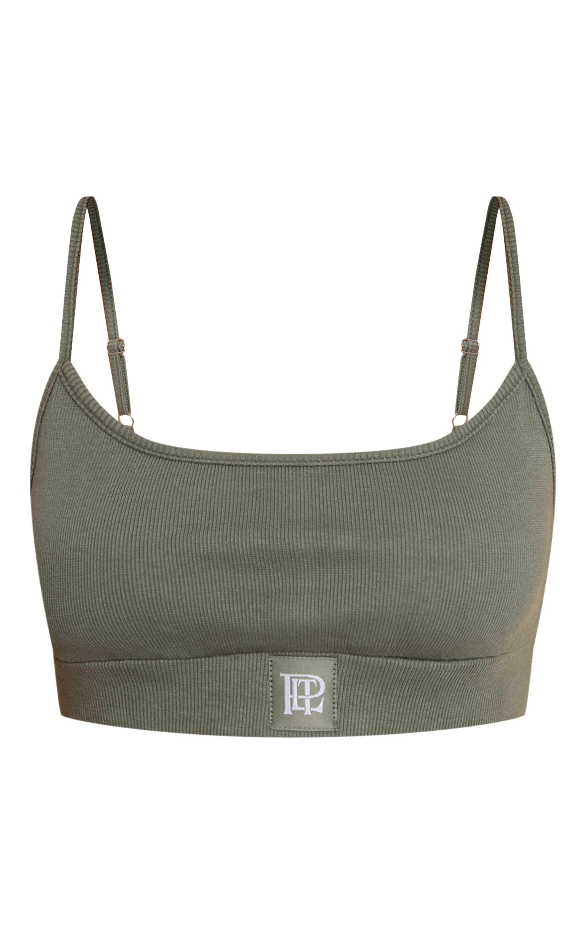 PrettyLittleThing Sage Green Sleep Rib Tonal Elastic Bralet image 5