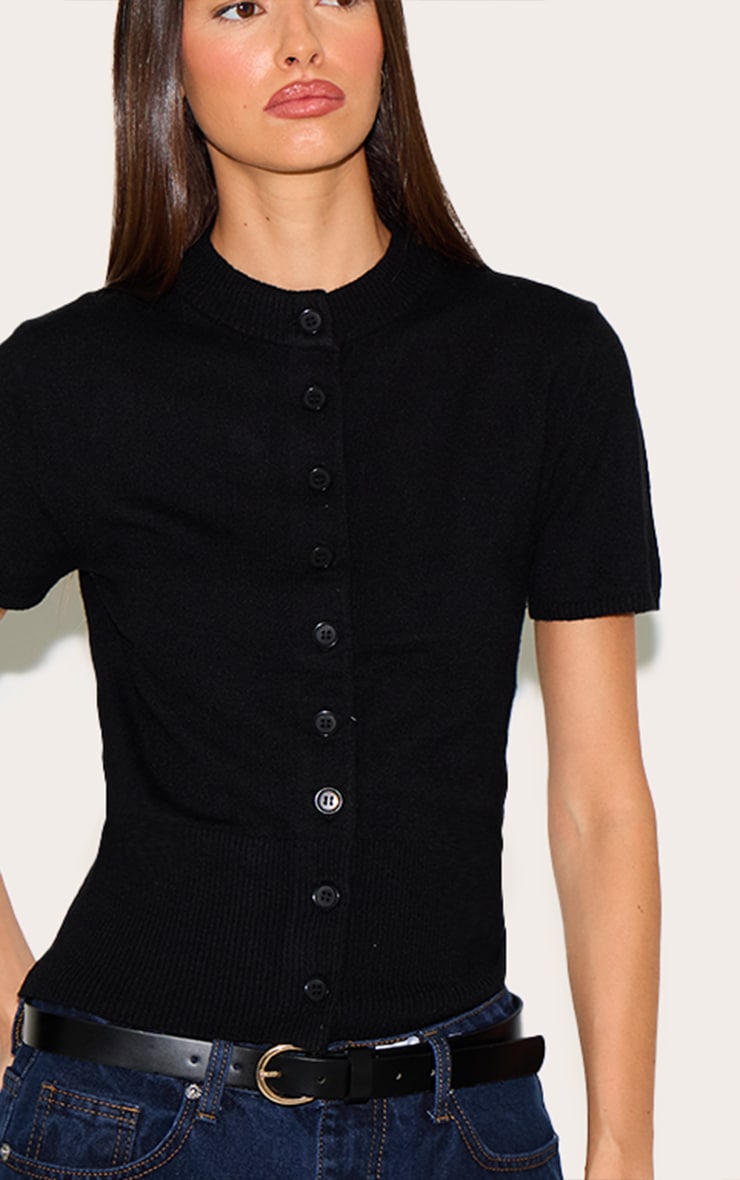 Black Knit Button Through Top image 4