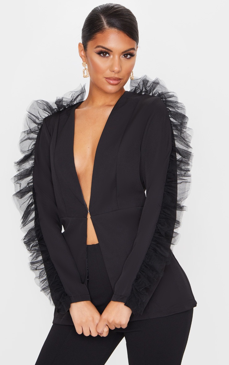 Black Organza Frill Blazer