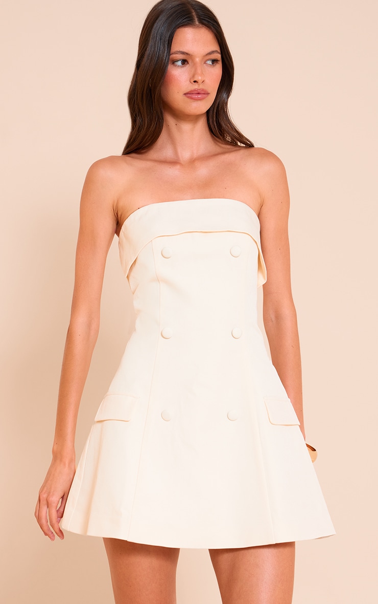 Butter Yellow Bandeau Foldover Detail Mini Dress image 1