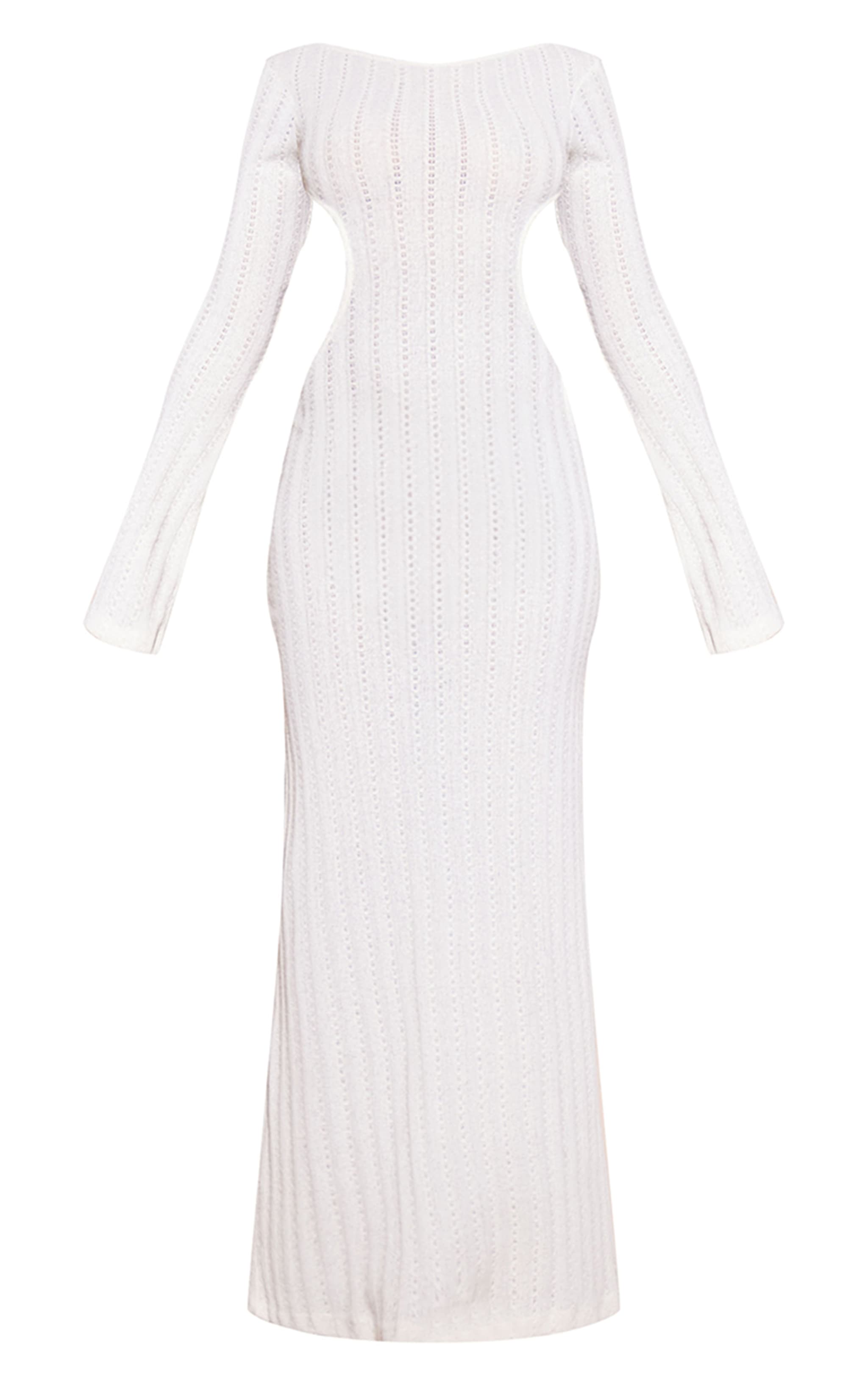 Cream Crochet Low Back Maxi Dress image 5