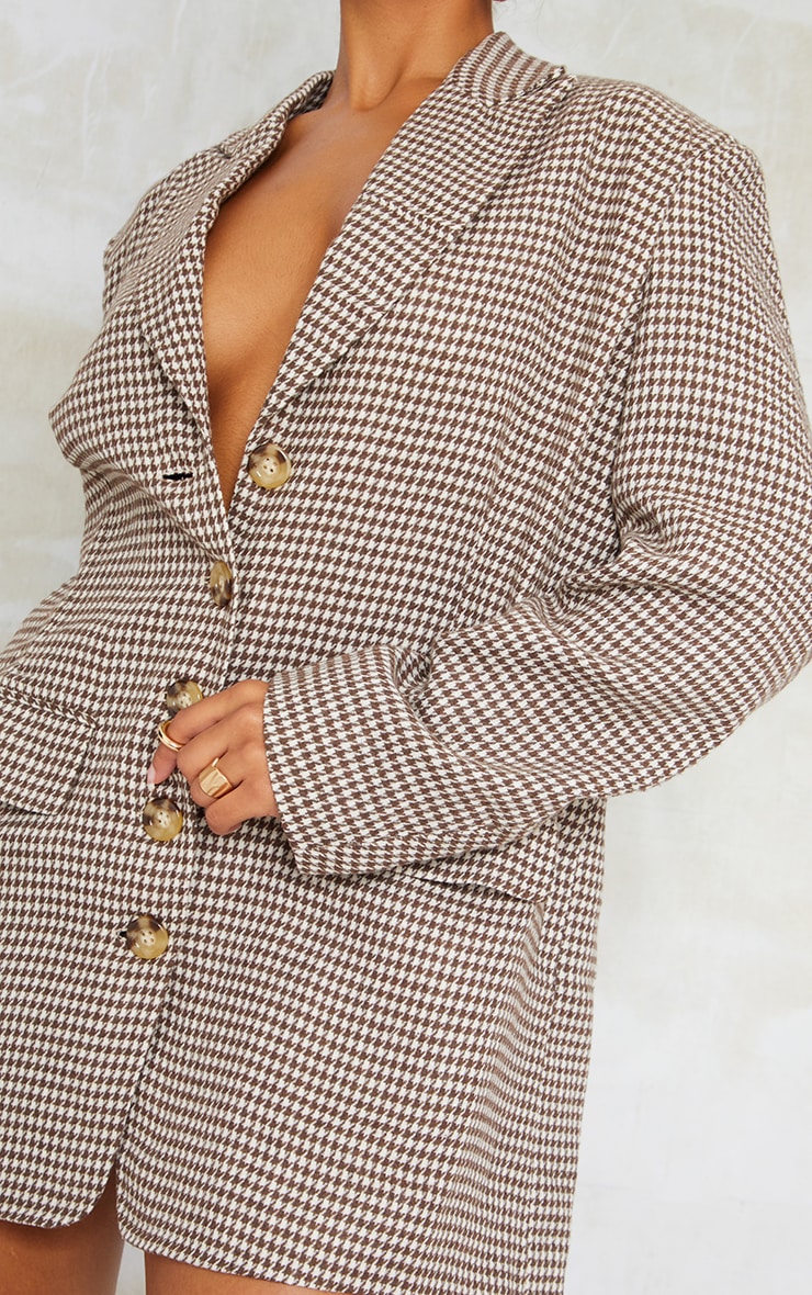 Chocolate Check Twill Shoulder Pad Oversized Blazer Dress image 4