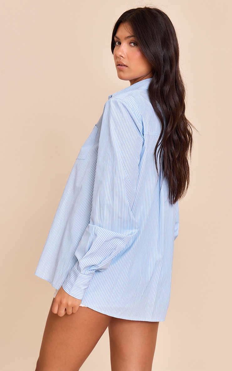 Blue Stripe Shoulder Pad Oversized Shirt image 2