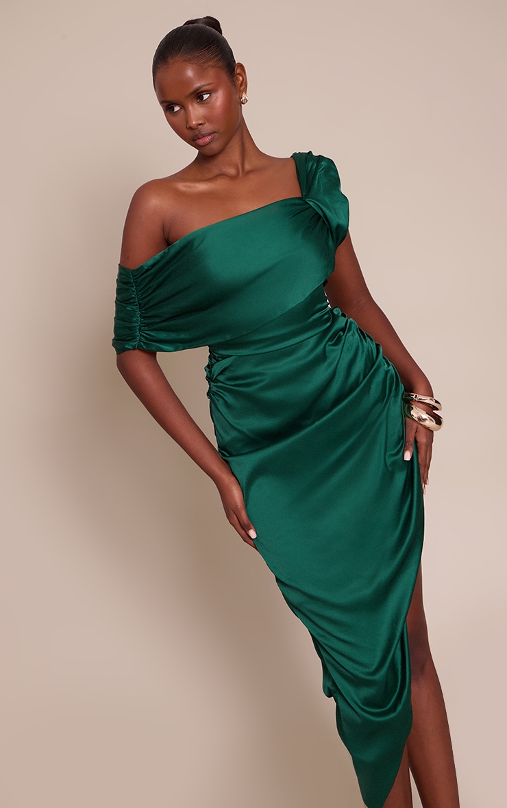Emerald Bardot Asymmetric Hem Dress image 4