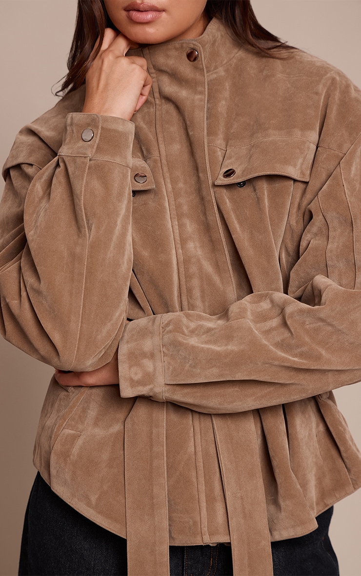 Mushroom Faux Suede Belted Drop Waist Jacket image 4