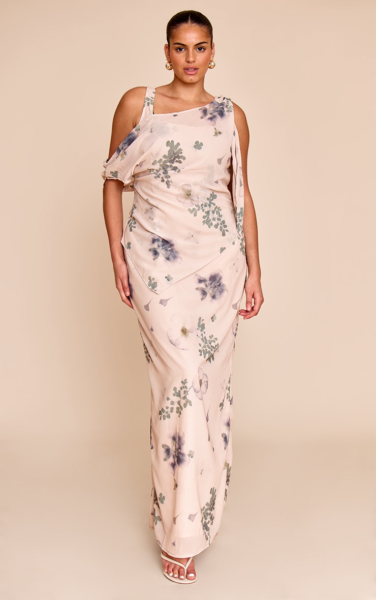 Plus Sand Abstract Chiffon Draped Maxi Dress | Plus Size