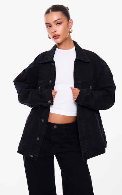 PRETTYLITTLETHING Washed Black Oversized Boyfriend Denim Jacket