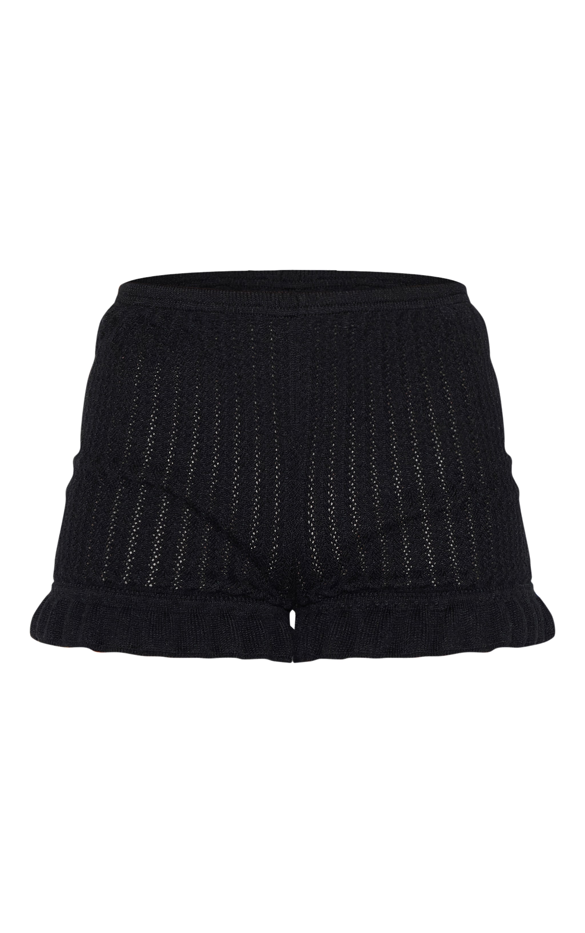 Petite Black Knitted Frill Mini Shorts image 6
