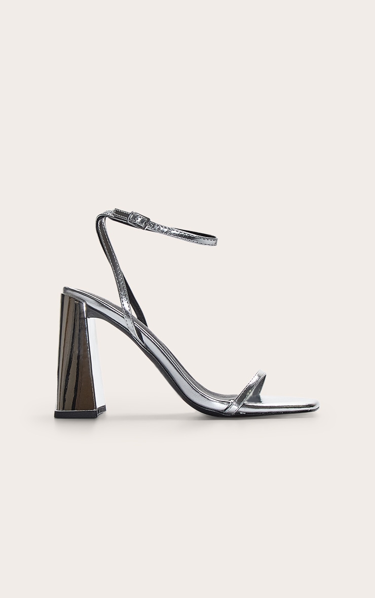 Silver Square Toe High Block Heeled Sandals image 1