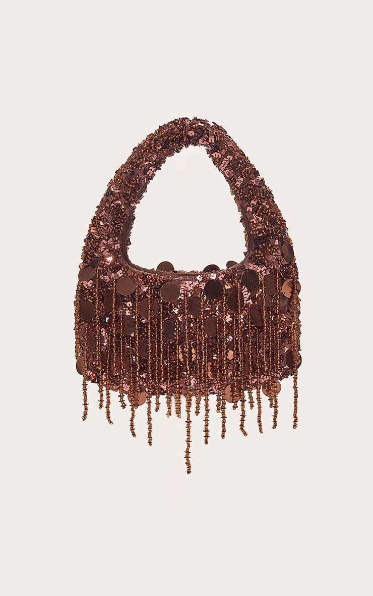 Mini sac à main bronze à sequins et franges image 5