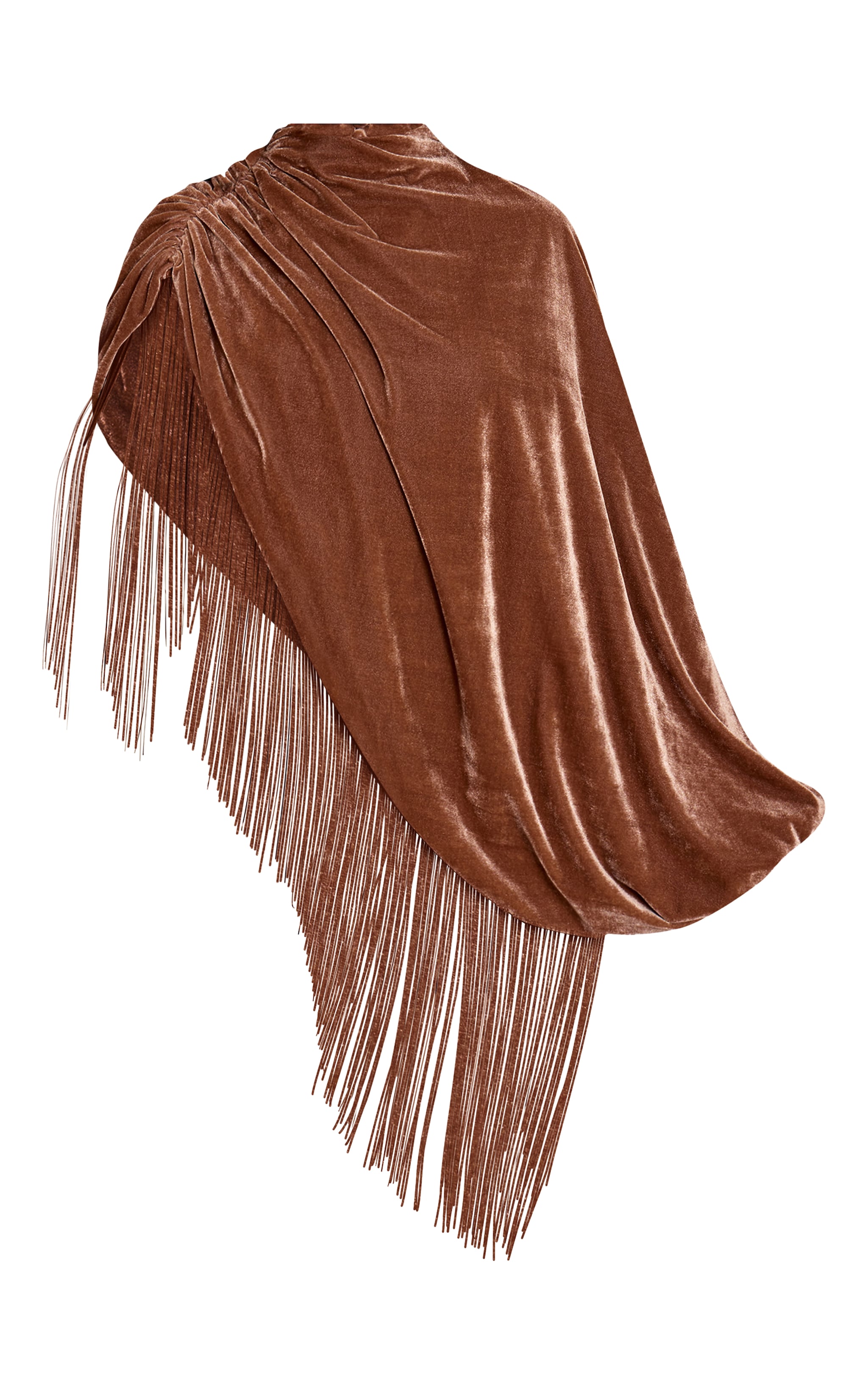 Golden Brown Velvet Cape Tassel Hem Mini Dress image 5