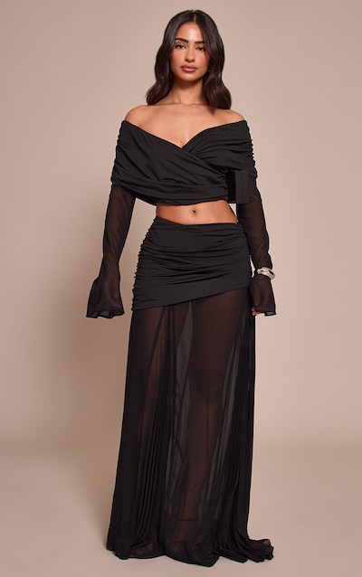Petite Black Godet Pleat Maxi Skirt