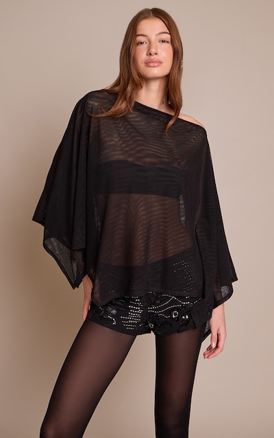 Top style cape oversize en mesh noir