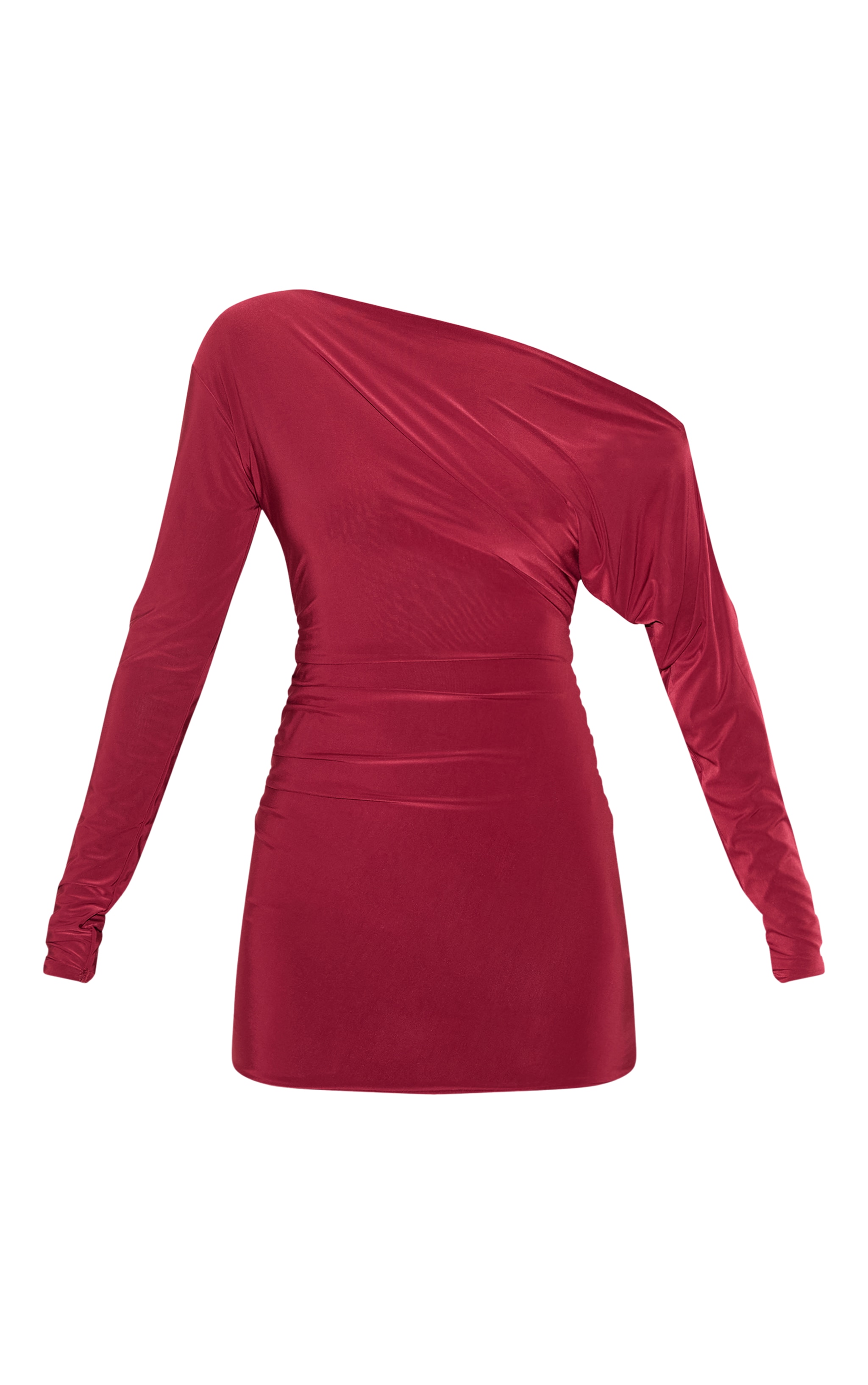 Wine Double Layer Slinky Asymmetric Off The Shoulder Mini Dress image 5