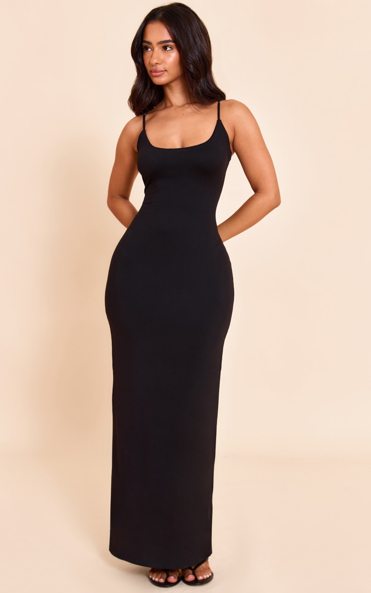 Petite Black Soft Touch Jersey Strappy Maxi Dress image 1